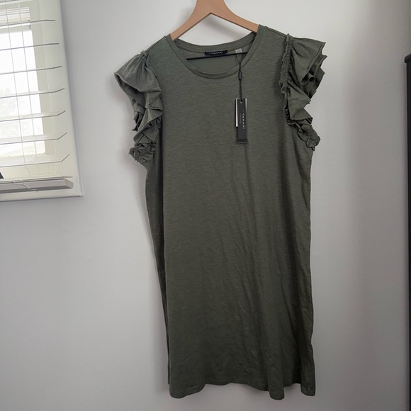 Tahari Dresses & Skirts - Tahari XL NEW Ruffle Sleeveless Cotton Dress Olive Green‎ Pima Cotton Resort